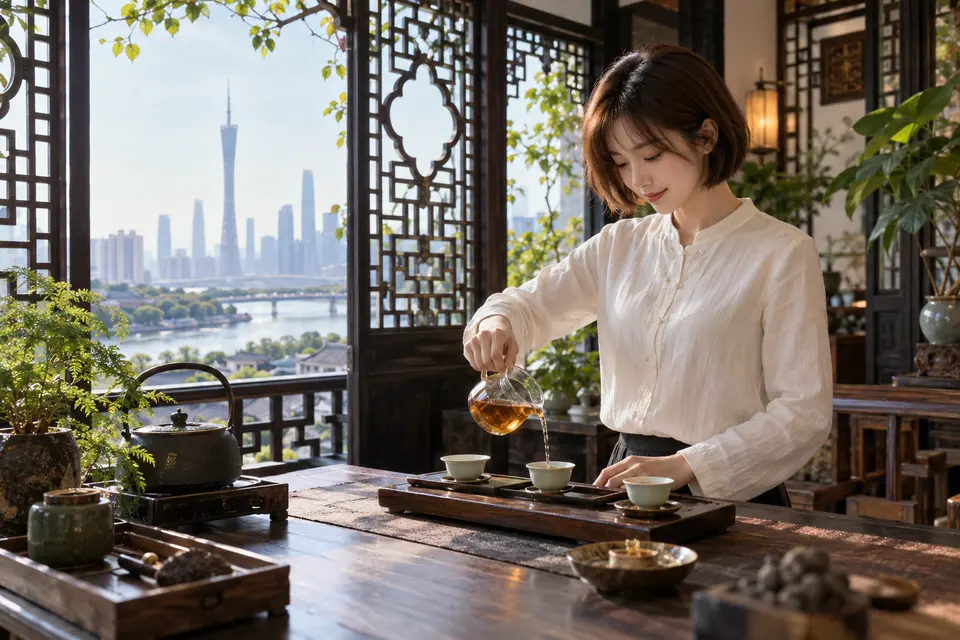 岭南花窗旁的公道杯与冲泡空间